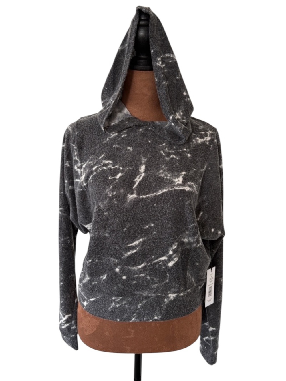 NWT Michael Stars Emmy Cropped Hoodie S Black Marble $148